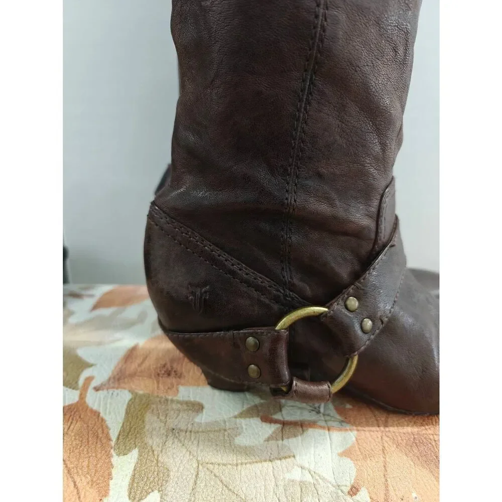 Frye Womens 7 M Steffi Harness Cognac Knee High Leather Pull On Riding Boots - Picture 2 of 6